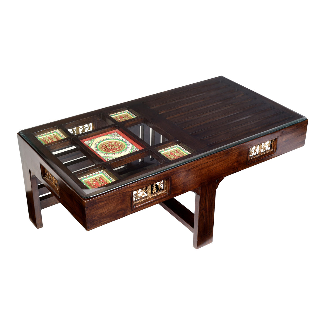 Zenga Two Seater Coffee Table Set in Teakwood with Walnut Finish (39x21x16)