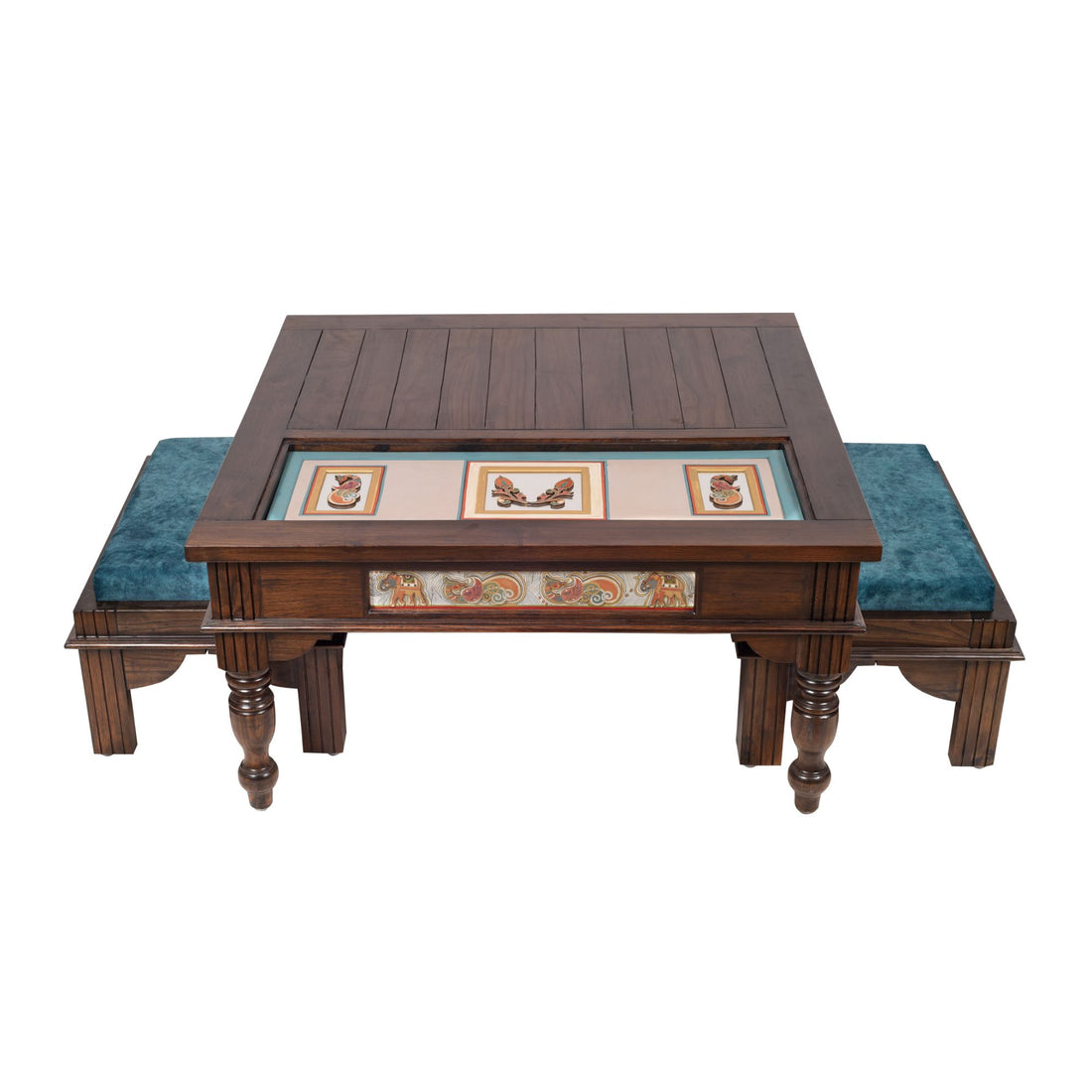 Samara 2 Seater Coffee Table Set in Teakwood with Walnut Finish