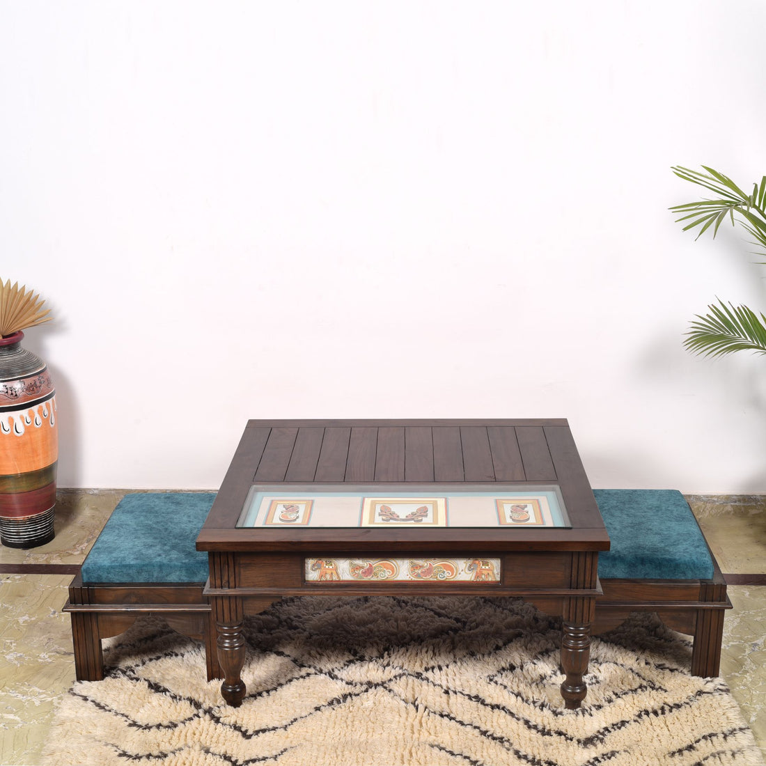 Samara 2 Seater Coffee Table Set in Teakwood with Walnut Finish