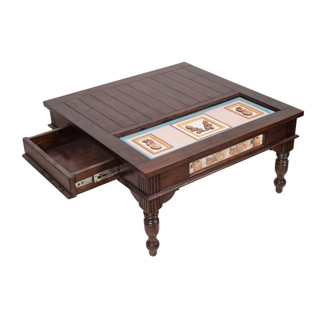 Samara 2 Seater Coffee Table Set in Teakwood with Walnut Finish