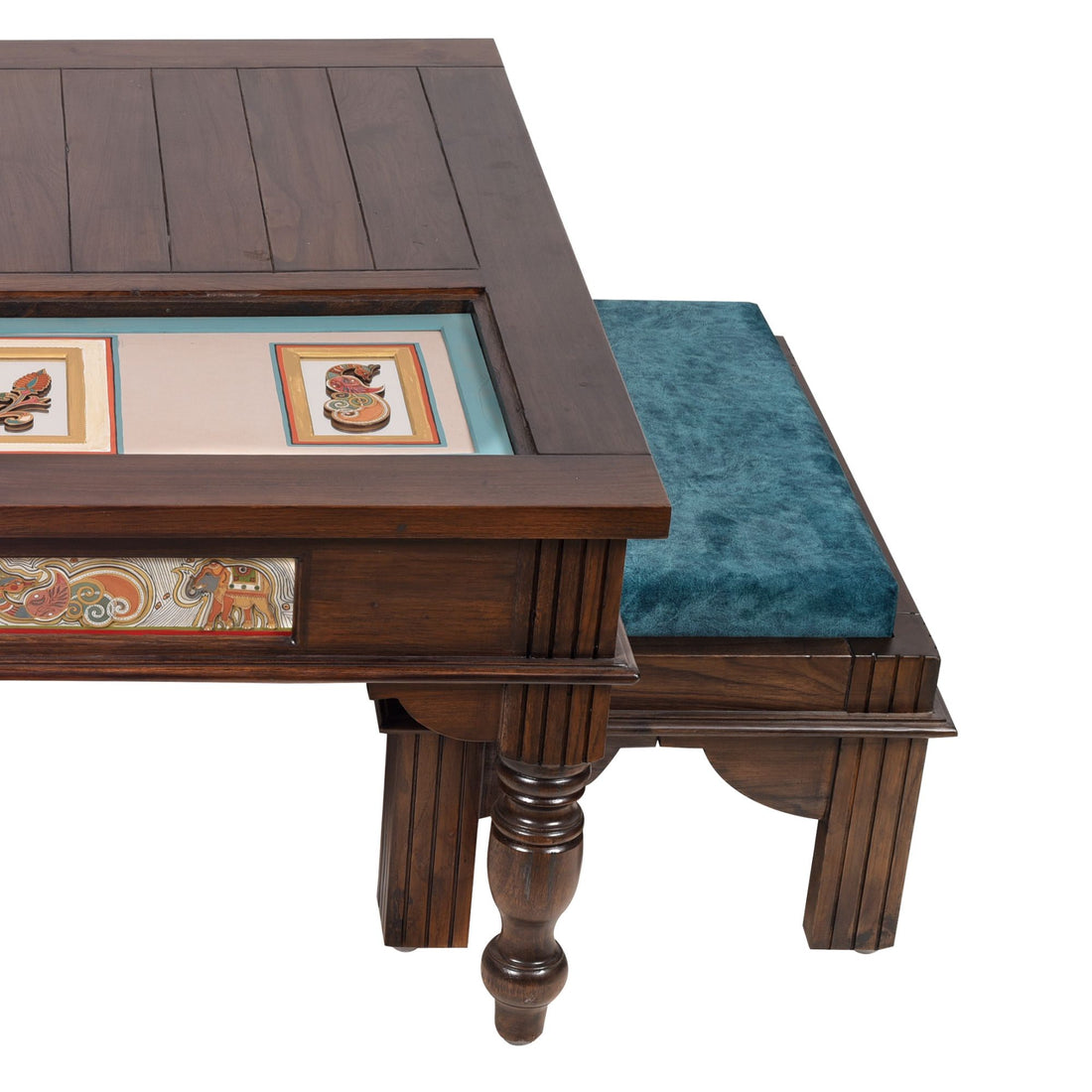 Samara 2 Seater Coffee Table Set in Teakwood with Walnut Finish