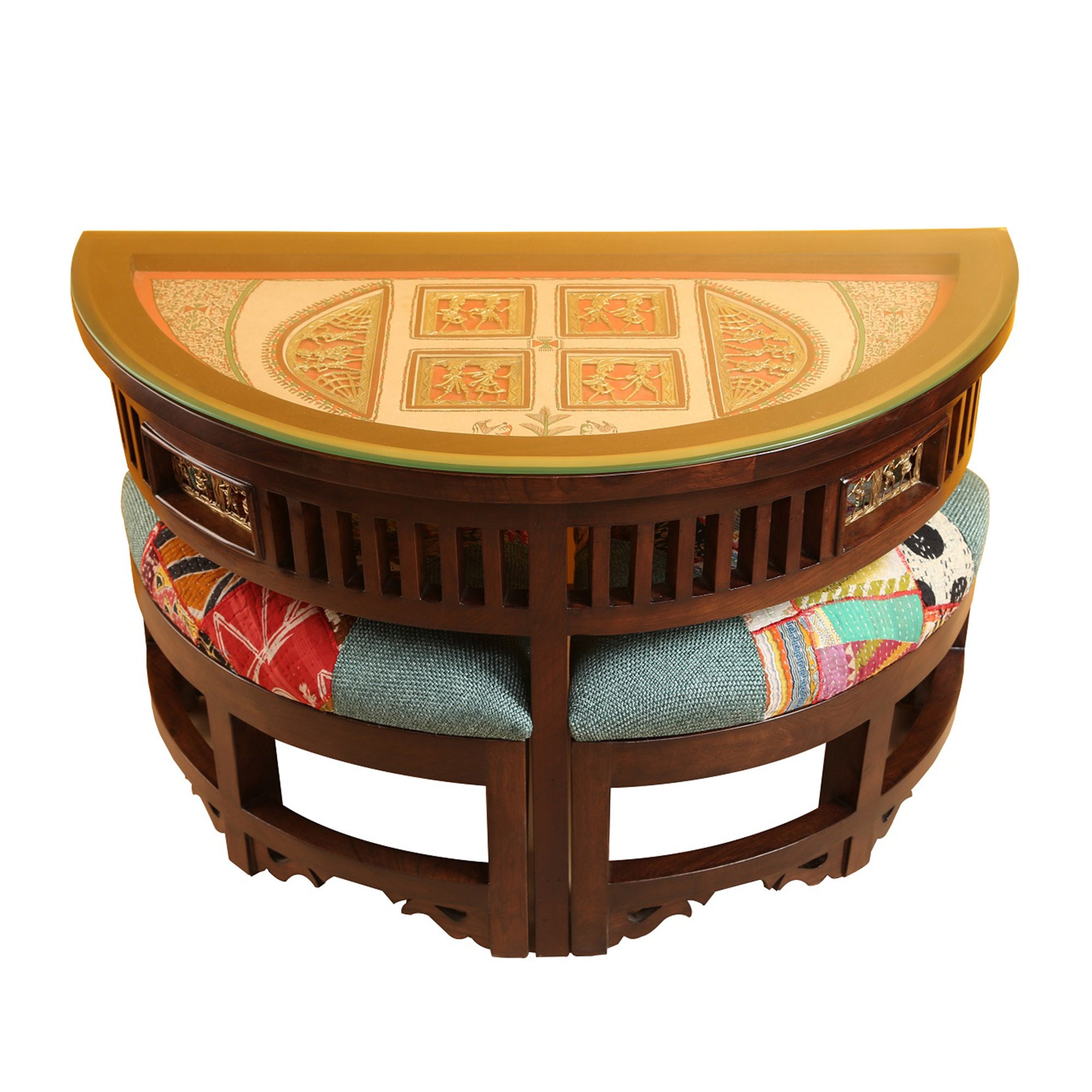 Cresent Two Seater Set in Teak Wood with Walnut Finish (36x18x23)