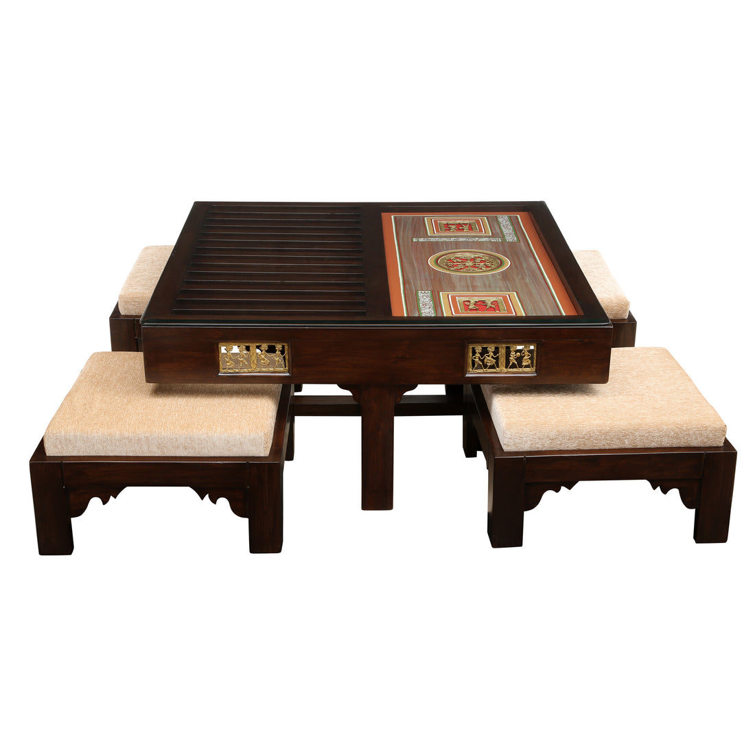 Saber 4 Seater Coffee Table Set in Teakwood with Walnut Finish (36x36x16)