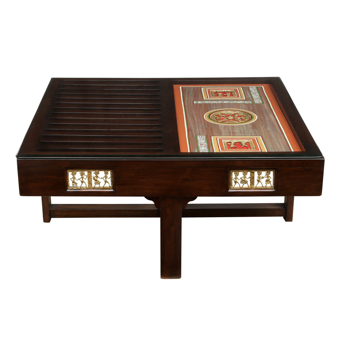 Saber 4 Seater Coffee Table Set in Teakwood with Walnut Finish (36x36x16)