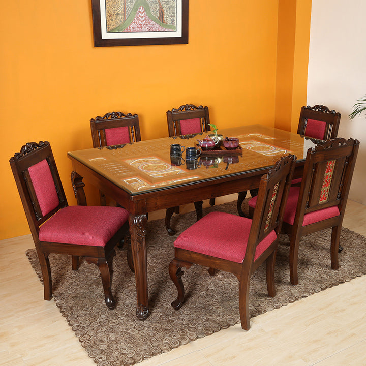 Recto 6 Seater Dining Set in Teakwood with Walnut Finish (66x42x30)