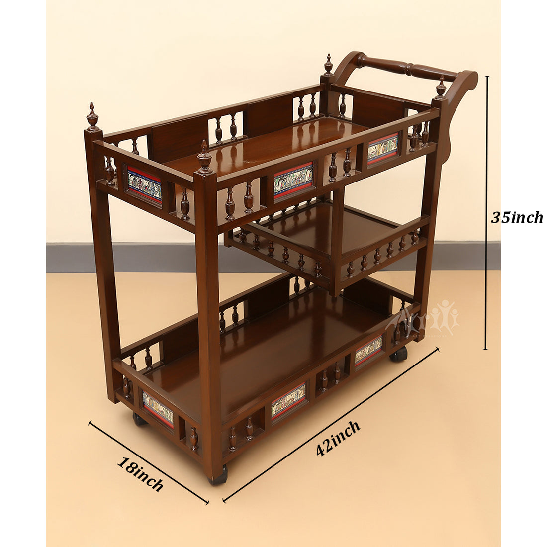 Mirra Island Trolley In Teakwood with Walnut Finish (42x18x35)