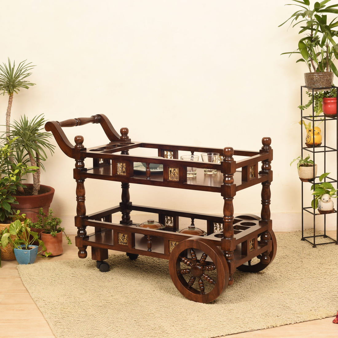 Vendy Food Trolley In Teakwood With Walnut Finish (36x18x28)