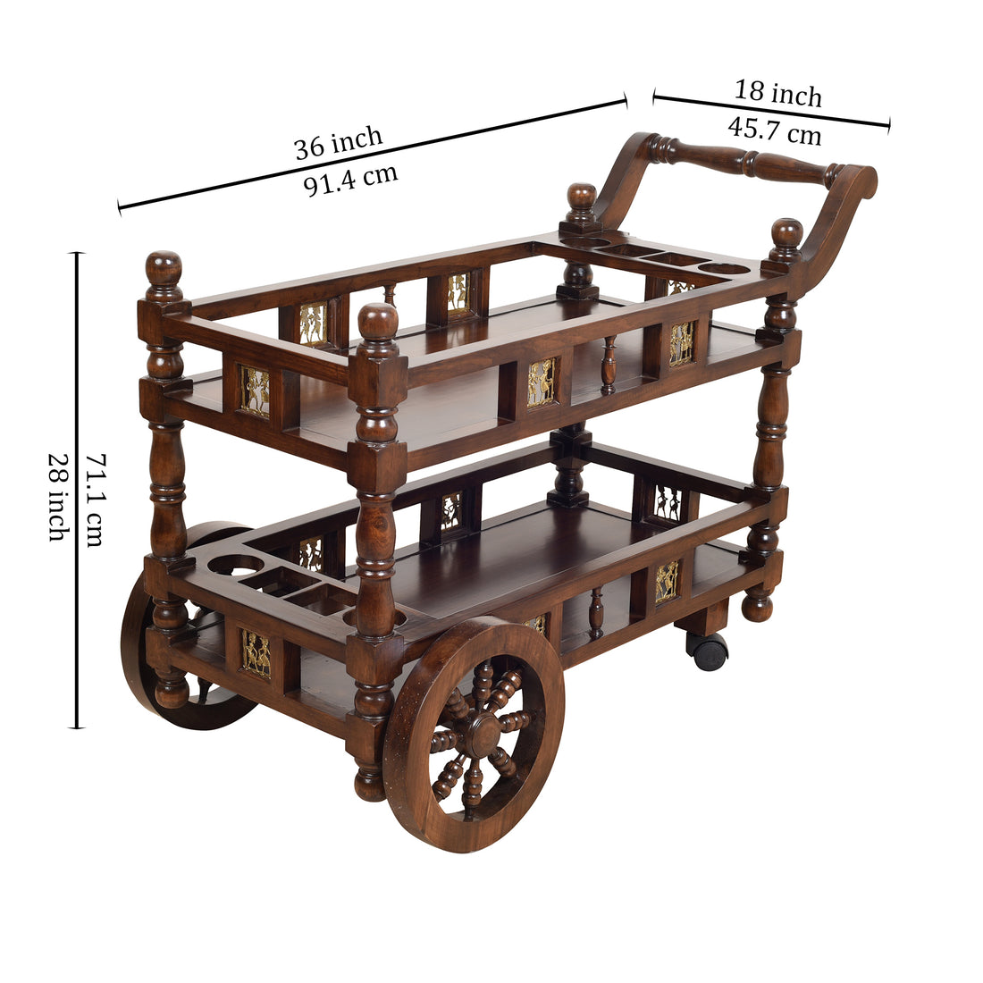 Vendy Food Trolley In Teakwood With Walnut Finish (36x18x28)