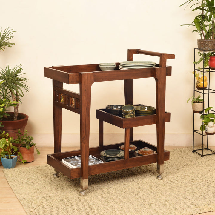 Mouli Food Trolly in Teakwood with Walnut Finish