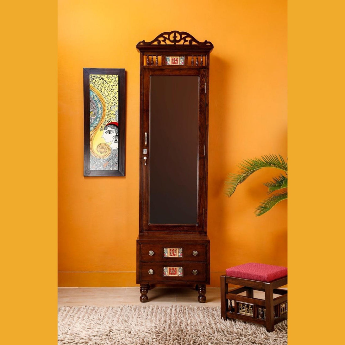 Mohita Dressing Table in Teakwood with Walnut Matte Finish (21x18x72)