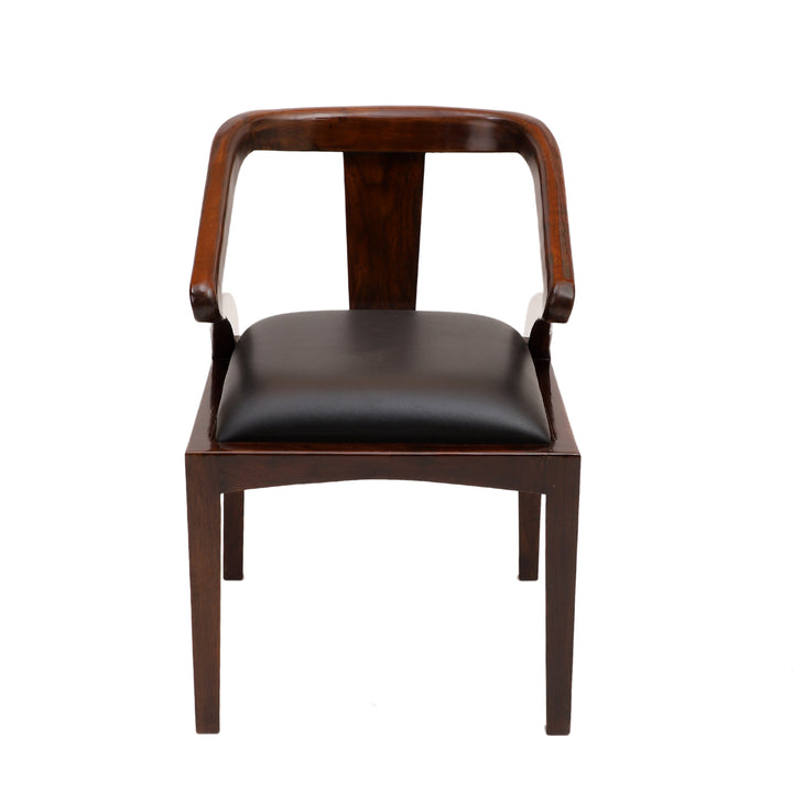 Monk Chair in Premium Teakwood in Walnut Finish with Leatherite Seat (20x24x30)