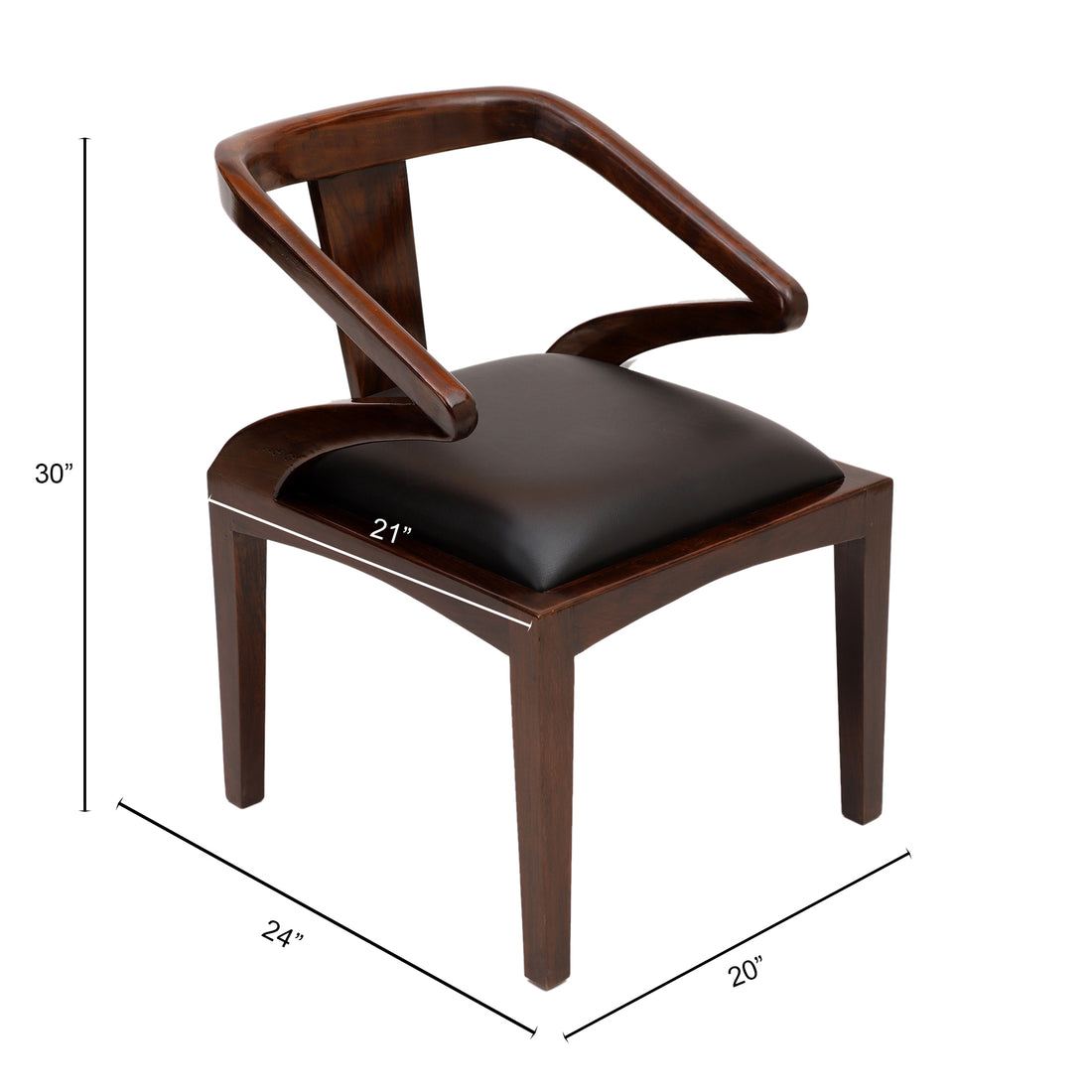 Monk Chair in Premium Teakwood in Walnut Finish with Leatherite Seat (20x24x30)