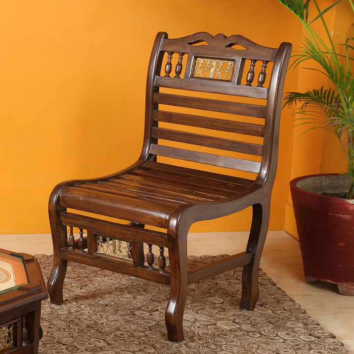 Costa Bench Chair in Striped Wood Pattern created in Walnut Finish Teakwood (18x22x33)