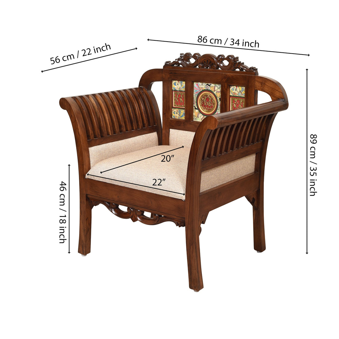 Alpa-I Single Seater Sofa with Cushioned Seat and Designer Back Rest in Walnut Colour (34x22x35)