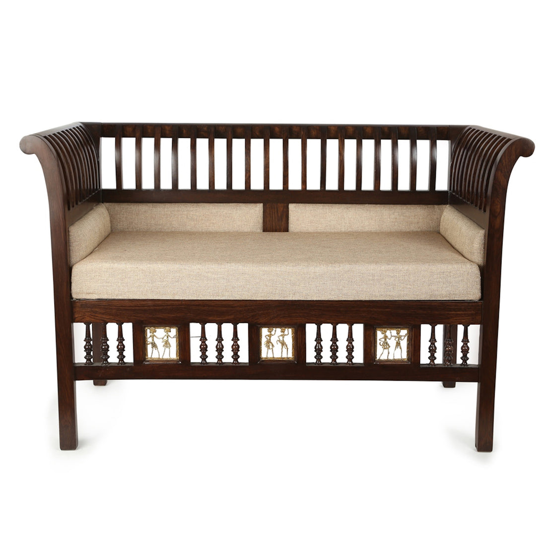 Polo Double Seater Sofa in Teakwood, Striped Pattern with Walnut Finish (44x25x30)