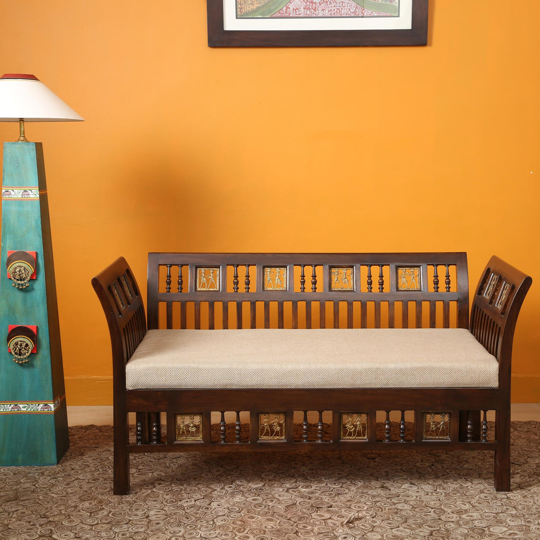 Arka 2 Seater Sofa in Walnut Colour by Aakriti Art Creations (48x24x27)