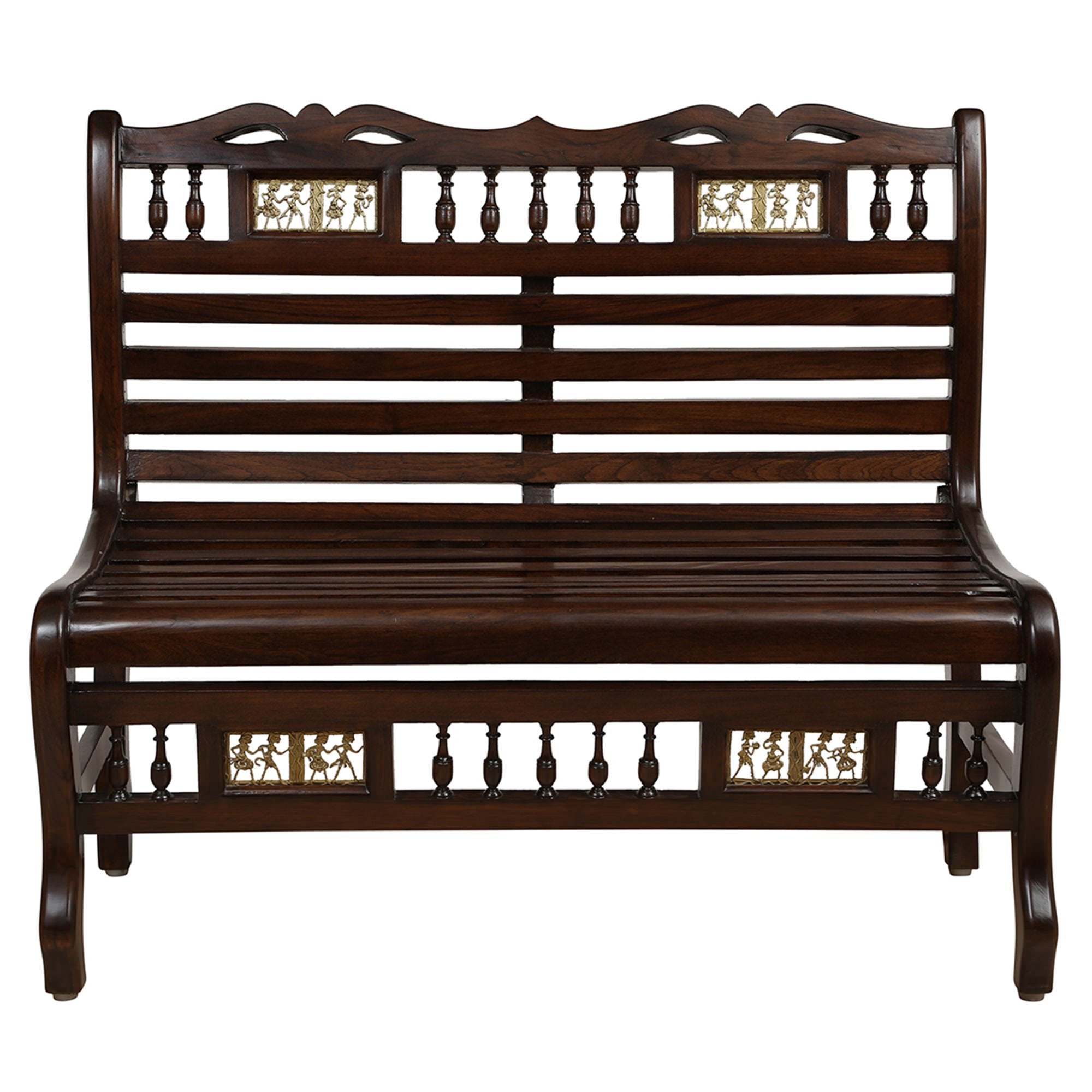 Costa Bench Chair Double Seater in Striped Wood Pattern with Walnut Finish (36x22x32)