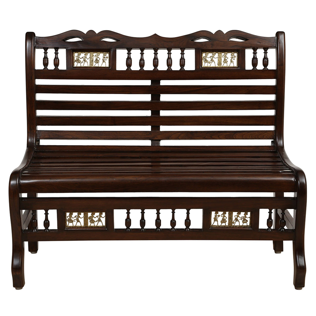 Costa Bench Chair Double Seater in Striped Wood Pattern with Walnut Finish (36x22x32)