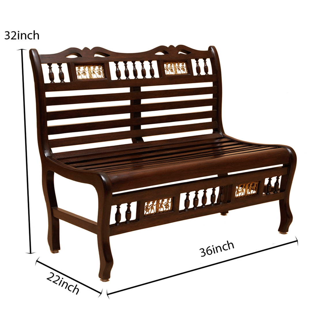 Costa Bench Chair Double Seater in Striped Wood Pattern with Walnut Finish (36x22x32)