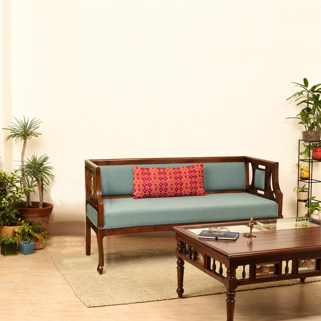 Sumona Two Seater Teak Wood Sofa (48x24x30)