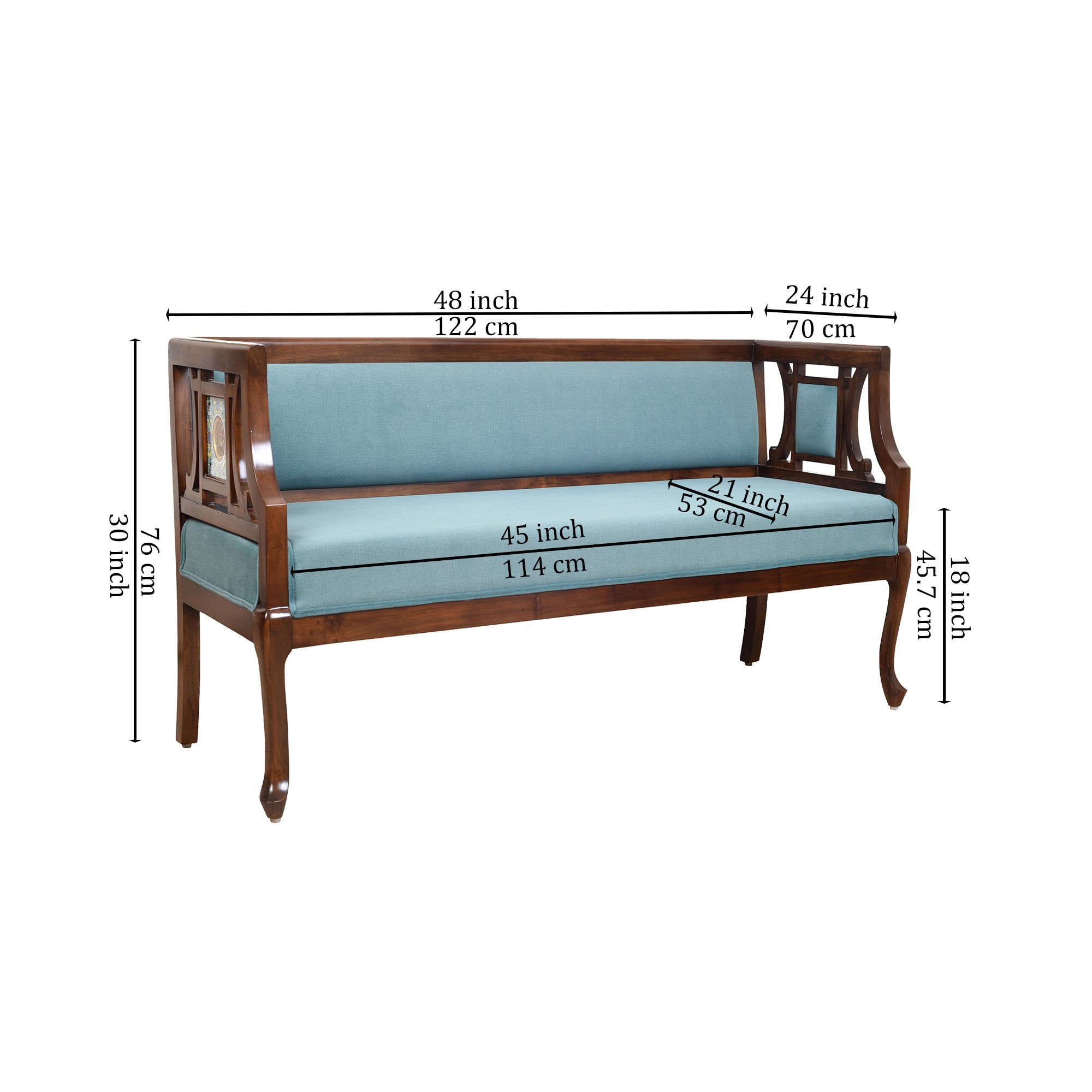 Sumona Two Seater Teak Wood Sofa (48x24x30)