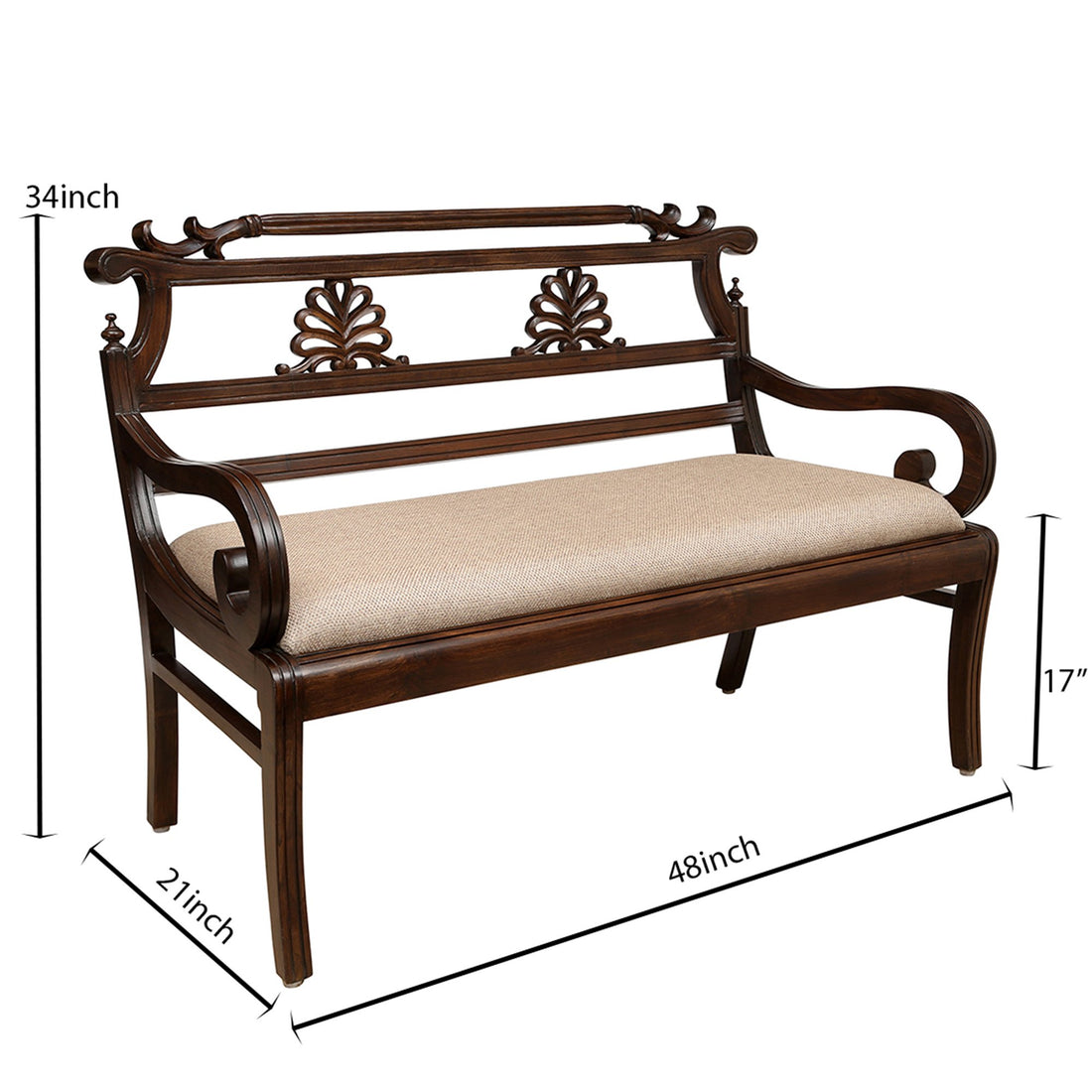 Marigold Bench Chair Two Seater In Teak Wood (48x21x34)