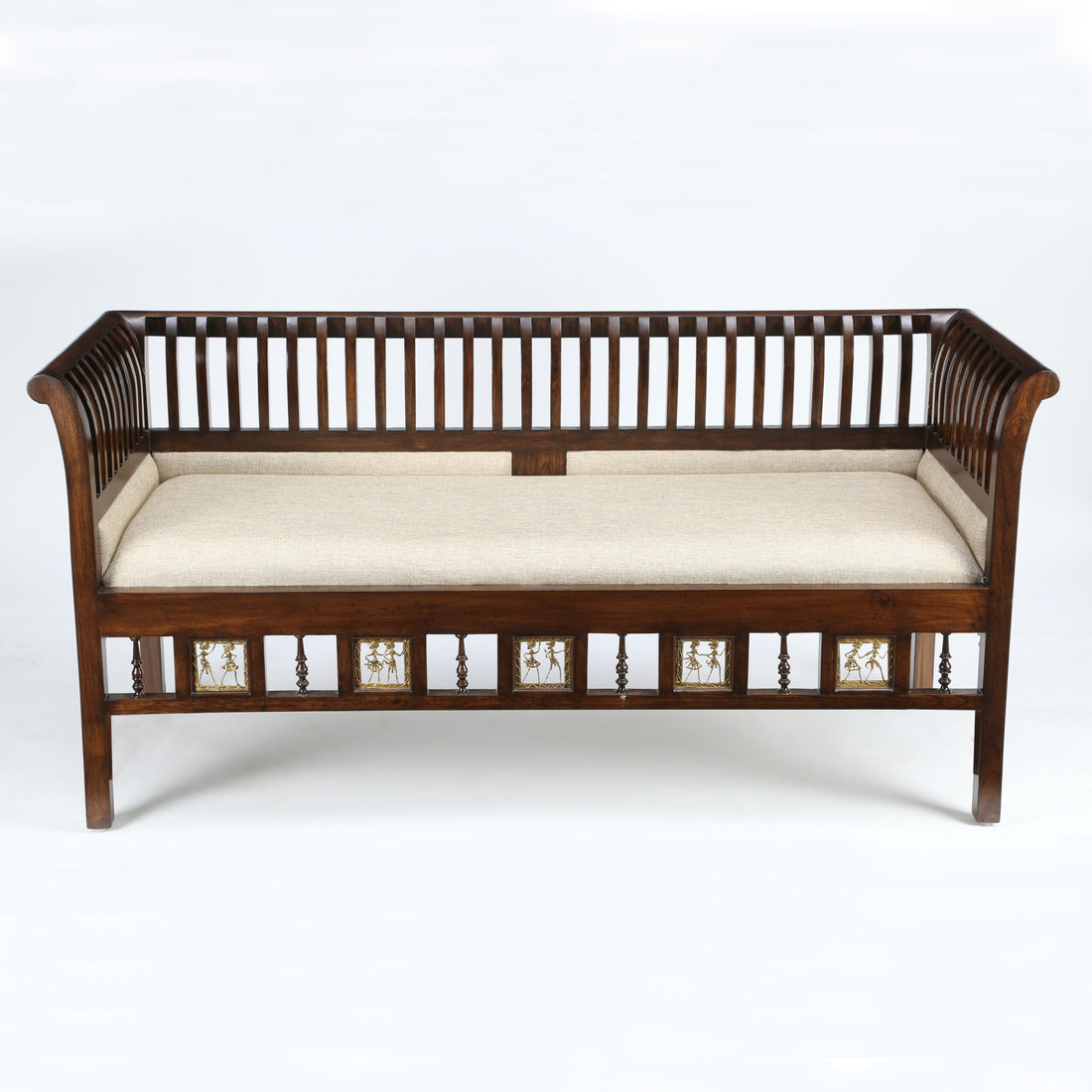 Polo Three Seater Sofa in Teakwood, Striped Pattern with Walnut Finish (68x25x30)