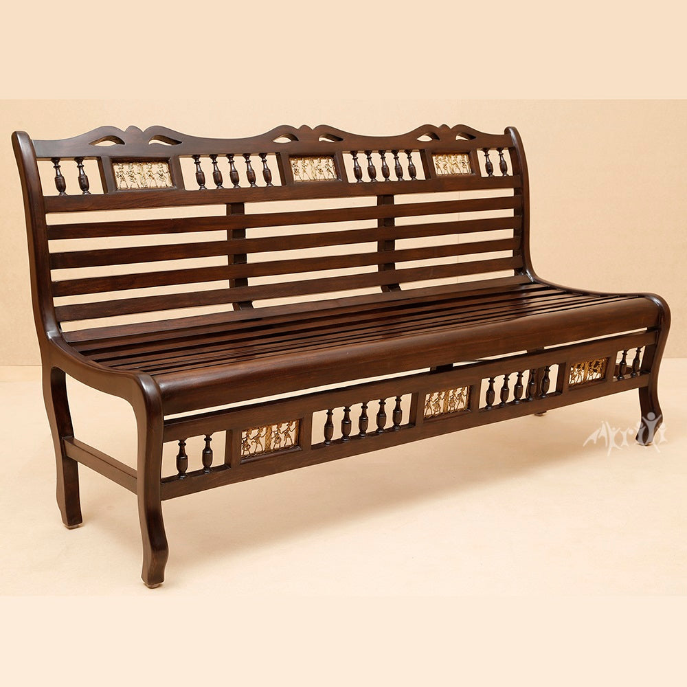 Costa Bench Three Seater In Striped Wood Pattern