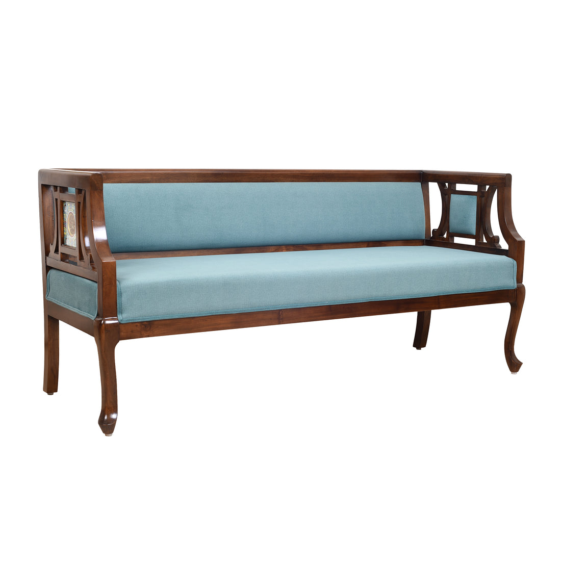 Sumona Three Seater Sofa in Premium Teakwood in Walnut Finish