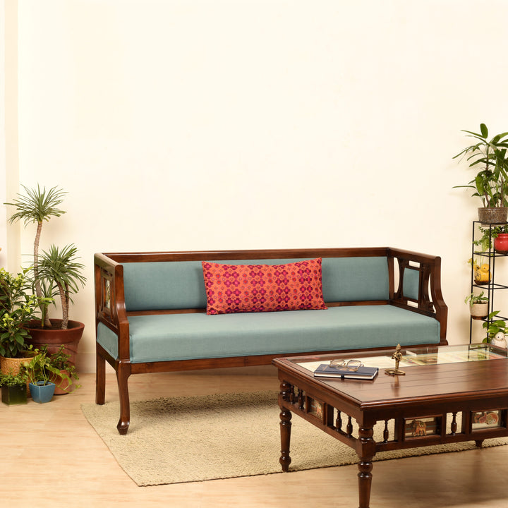 Sumona Three Seater Sofa in Premium Teakwood in Walnut Finish