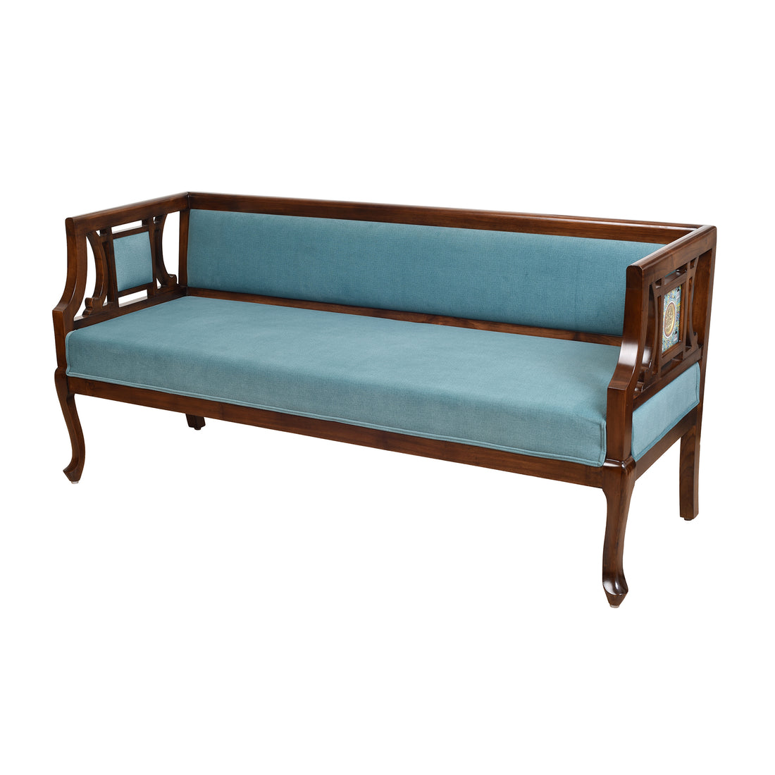 Sumona Three Seater Sofa in Premium Teakwood in Walnut Finish