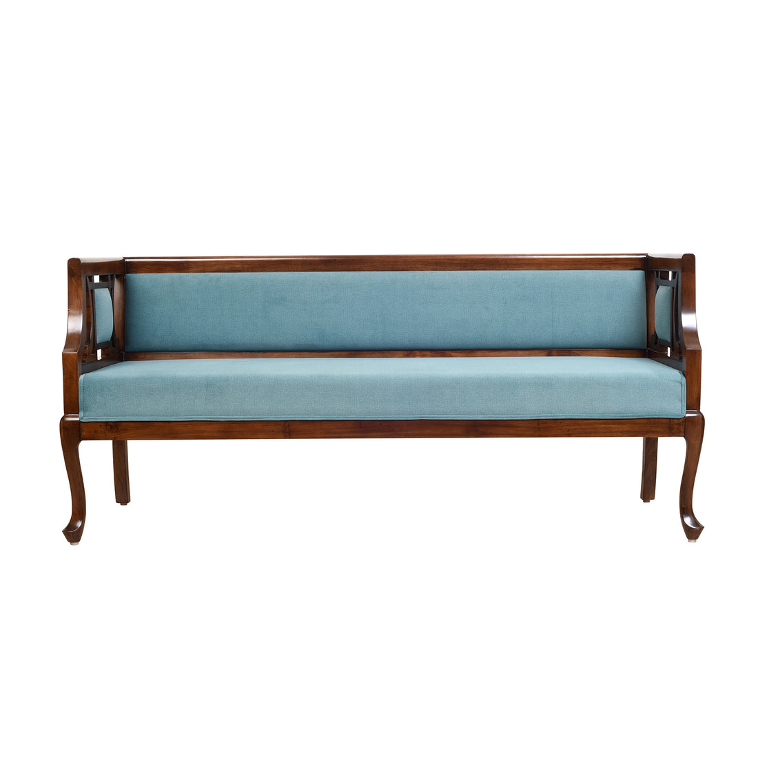 Sumona Three Seater Sofa in Premium Teakwood in Walnut Finish