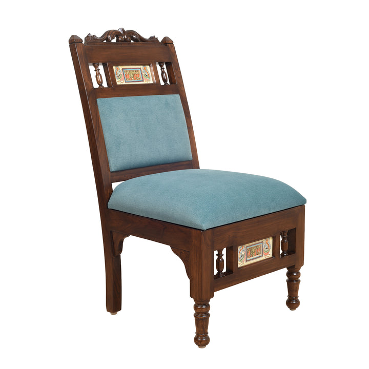 Sumo-I Lobby Chair (Small) in Teak Wood with Walnut Finish (Sky Blue Seat)