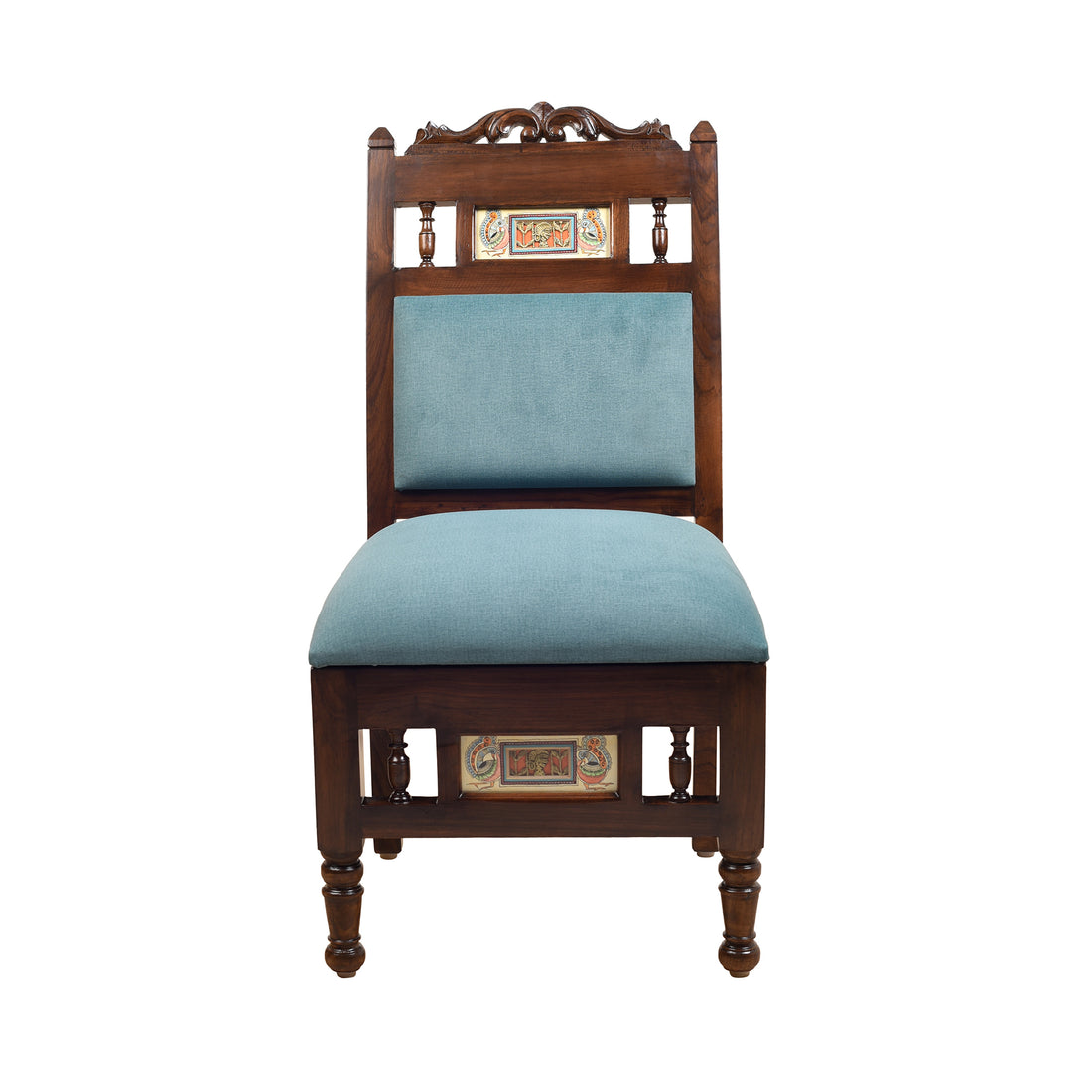 Sumo-I Lobby Chair (Small) in Teak Wood with Walnut Finish (Sky Blue Seat)