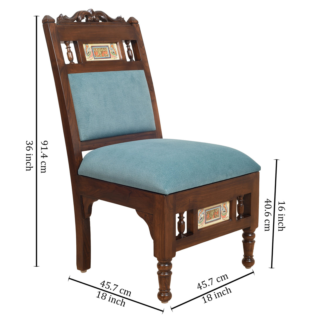 Sumo-I Lobby Chair (Small) in Teak Wood with Walnut Finish (Sky Blue Seat)