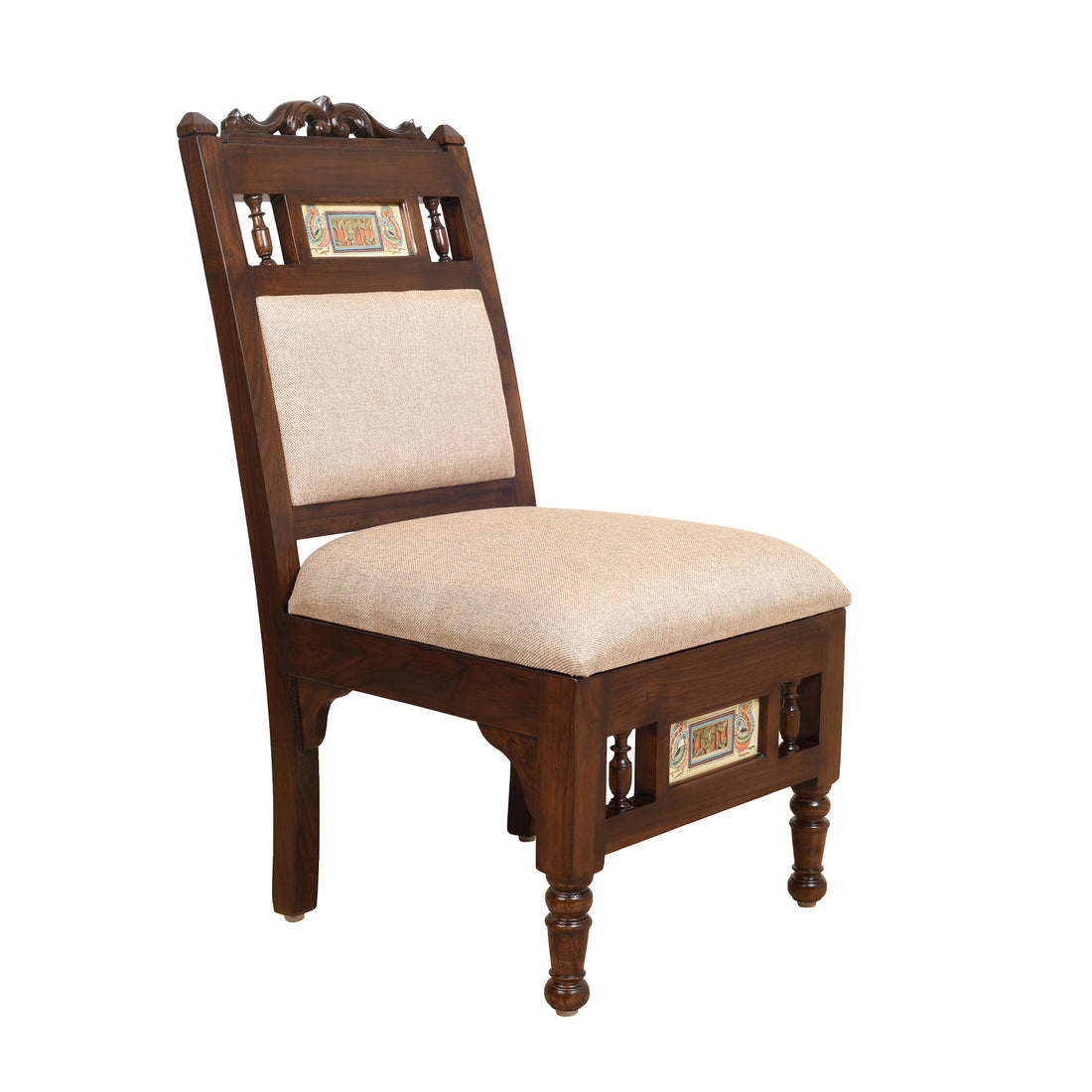 Sumo Lobby Chair (Small) in Teak Wood with Walnut Finish (Beige Seat)