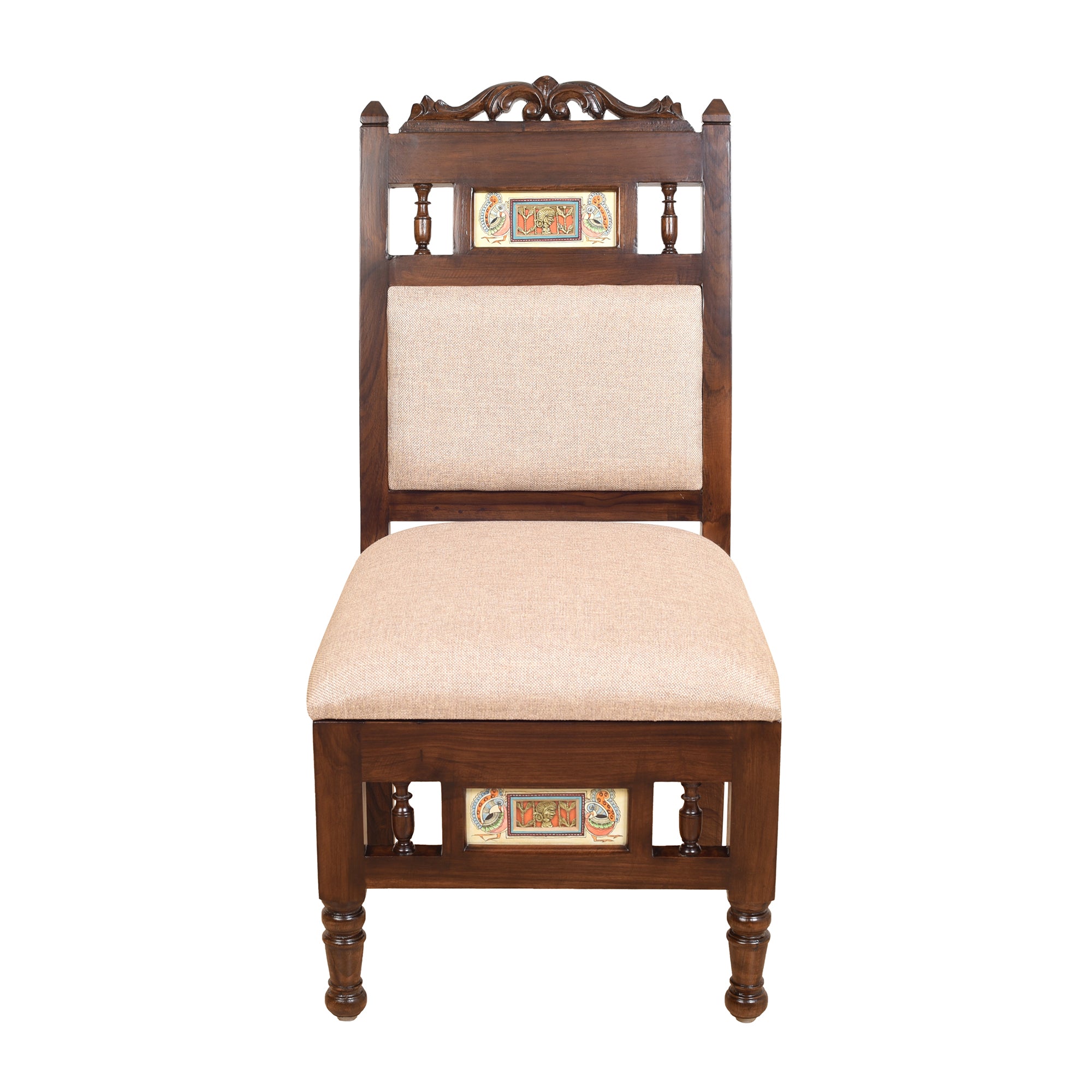 Sumo Lobby Chair (Small) in Teak Wood with Walnut Finish (Beige Seat)