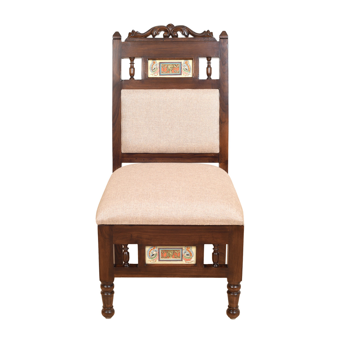 Sumo Lobby Chair (Small) in Teak Wood with Walnut Finish (Beige Seat)