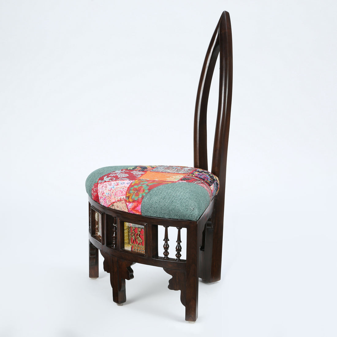 Helena-II Lobby Chair (Small) with Stylish Backrest created in Teak Wood with Walnut Finish (24x19x36)