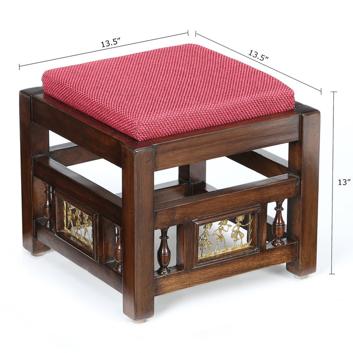 Coco Pouffe with Red Upholstery (13.5x13.5x13)