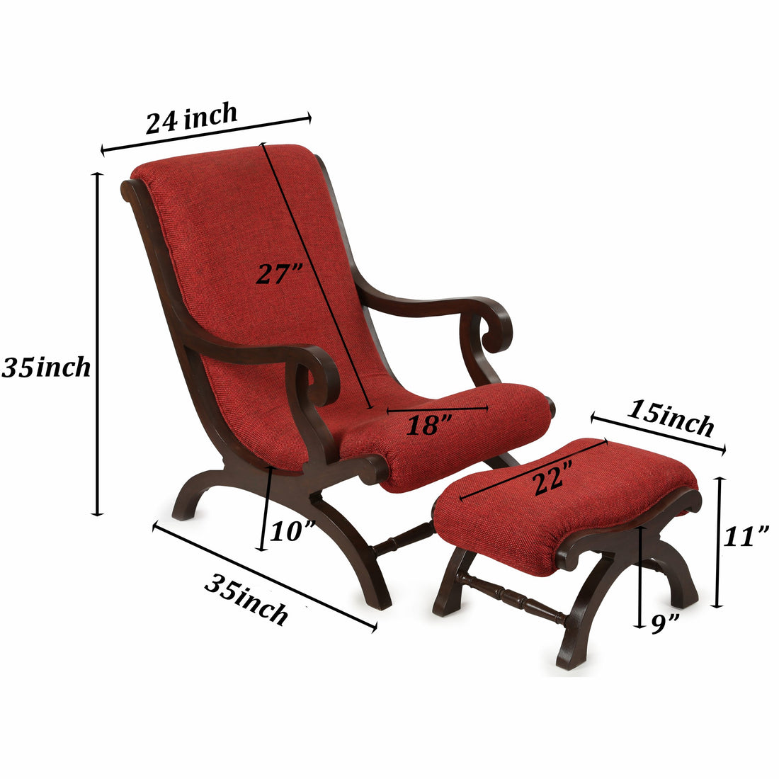 Kinse Lounge Chair with Cushioned Footrest in Teakwood with Walnut Finish (35x24x35)