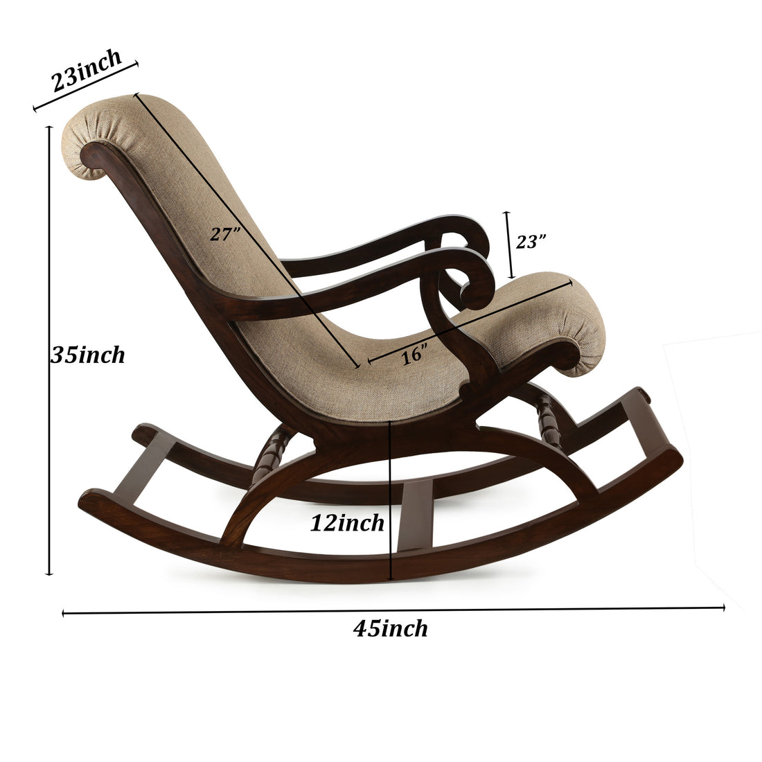 Fritto Rocking Chair in Teakwood with Walnut Finish (23x45x35)