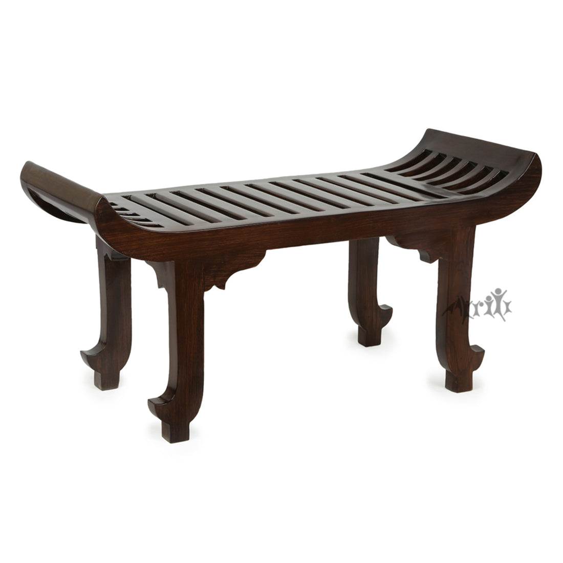 Nemo Ottoman Seater in Striped Wood design with Walnut Finish (25x12.5x15.5)