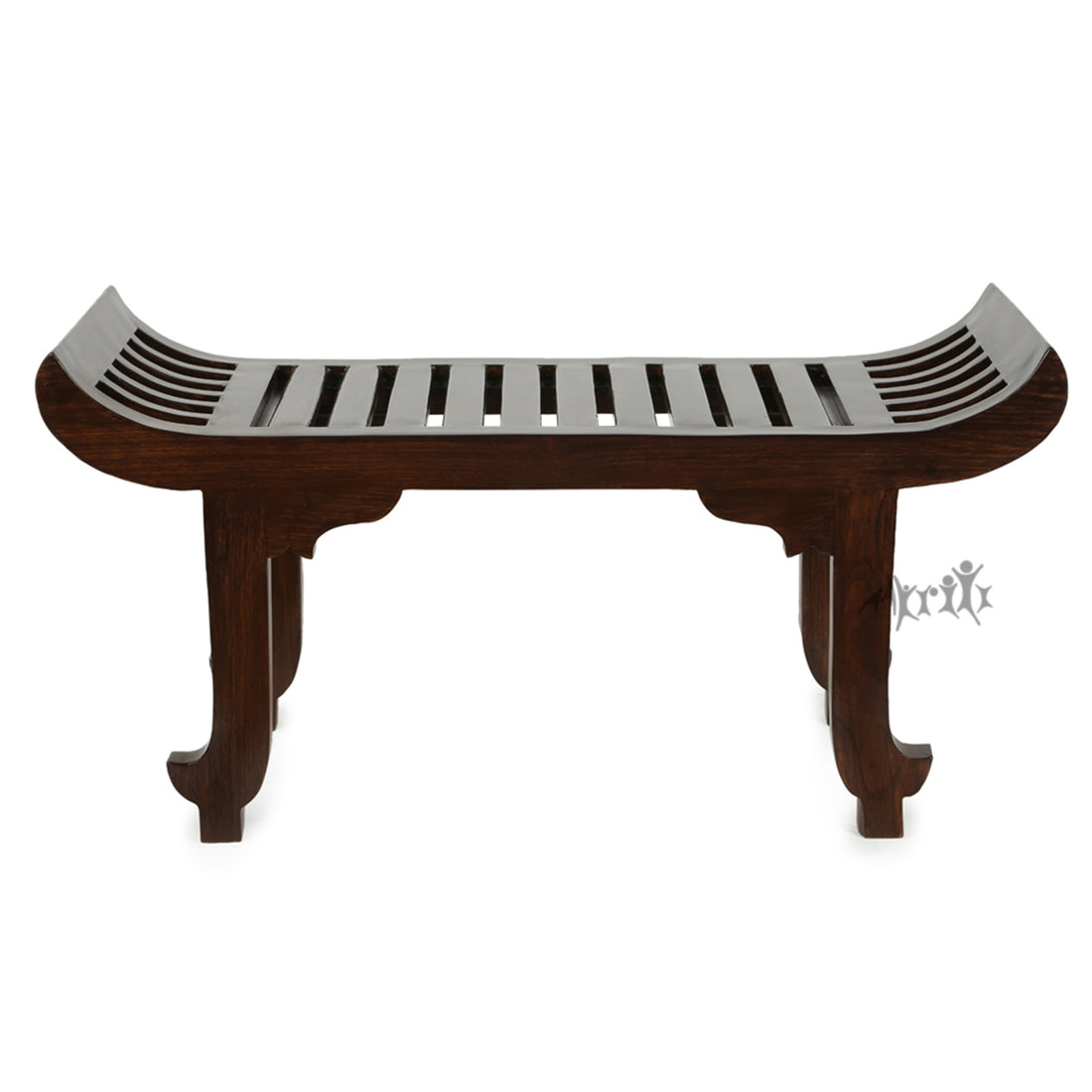 Nemo Ottoman Seater in Striped Wood design with Walnut Finish (25x12.5x15.5)