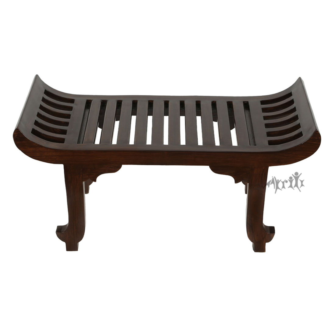 Nemo Ottoman Seater in Striped Wood design with Walnut Finish (25x12.5x15.5)