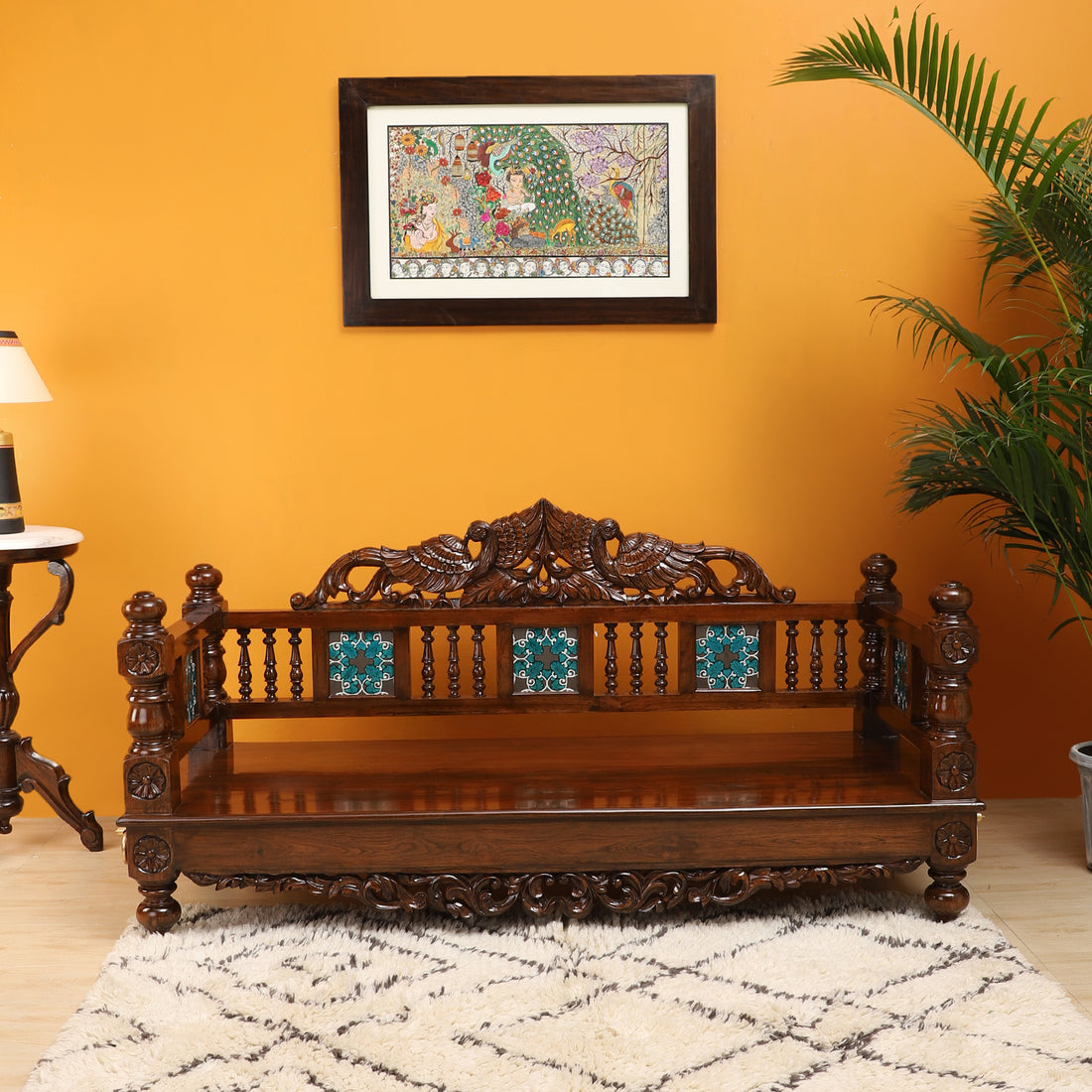 Rukmini Jhoola (Swing)-Teak-Hndcrftd-Classic-Tile work-Walnut (60x26x30)