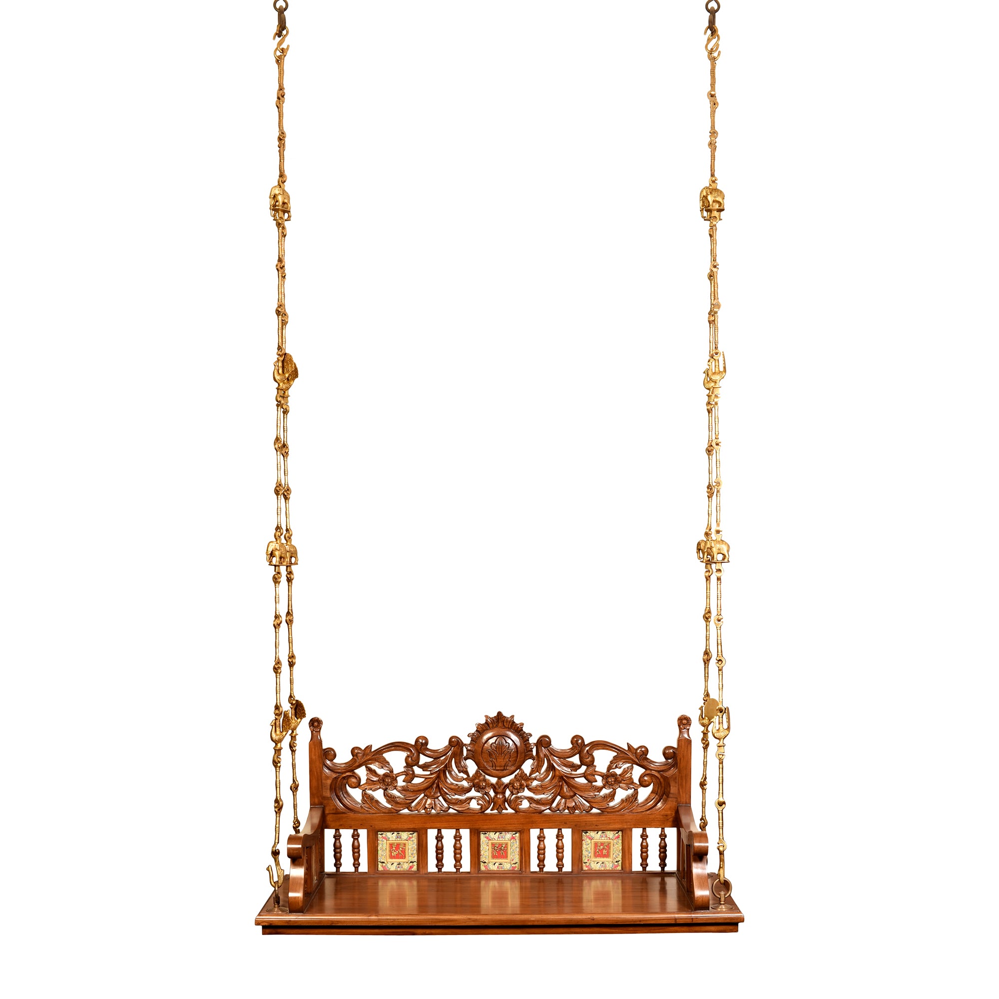 Madhav Jhoola (Swing)-Teak-Hndcrftd-Madhubani Art Work Walnut (With Brass Chain) (60x25x24)