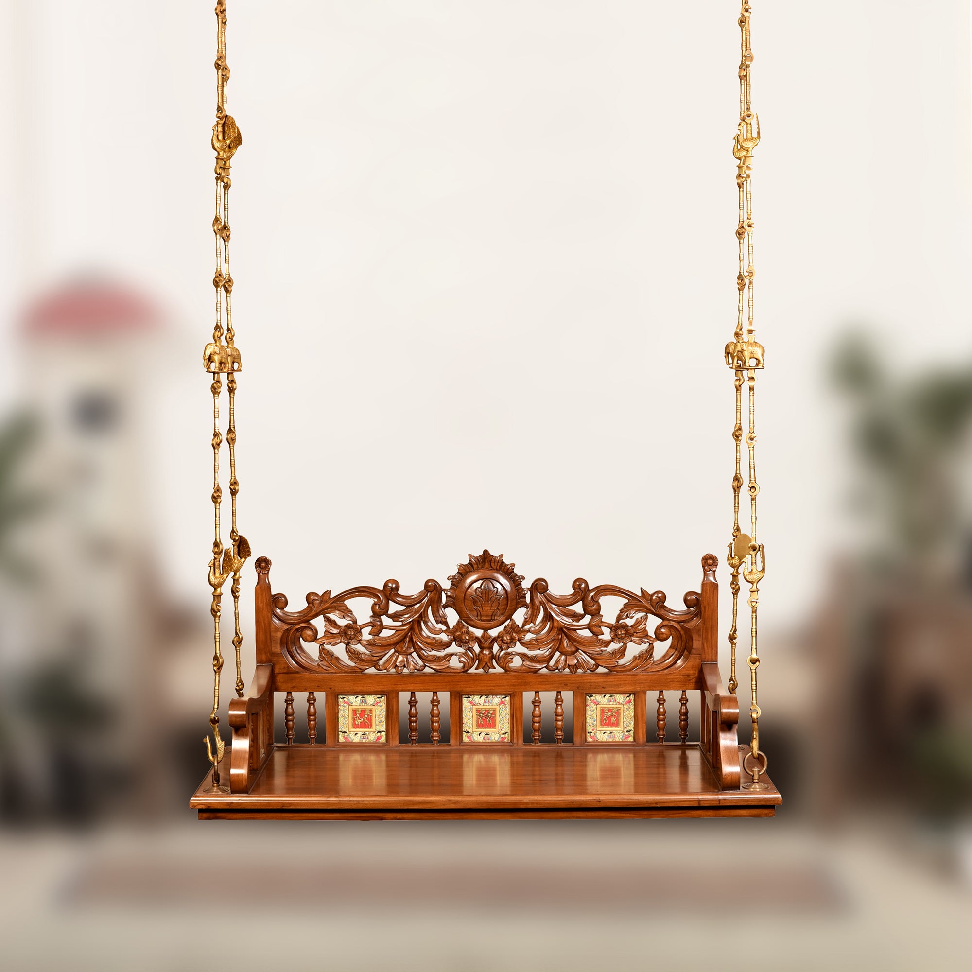 Madhav Jhoola (Swing)-Teak-Hndcrftd-Madhubani Art Work Walnut (With Brass Chain) (60x25x24)