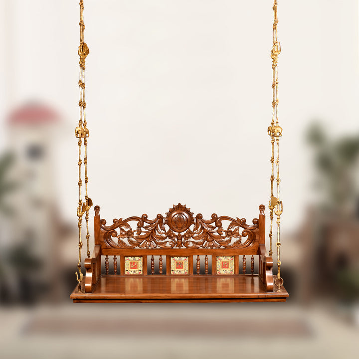 Madhav Jhoola (Swing)-Teak-Hndcrftd-Madhubani Art Work Walnut (With Brass Chain) (60x25x24)