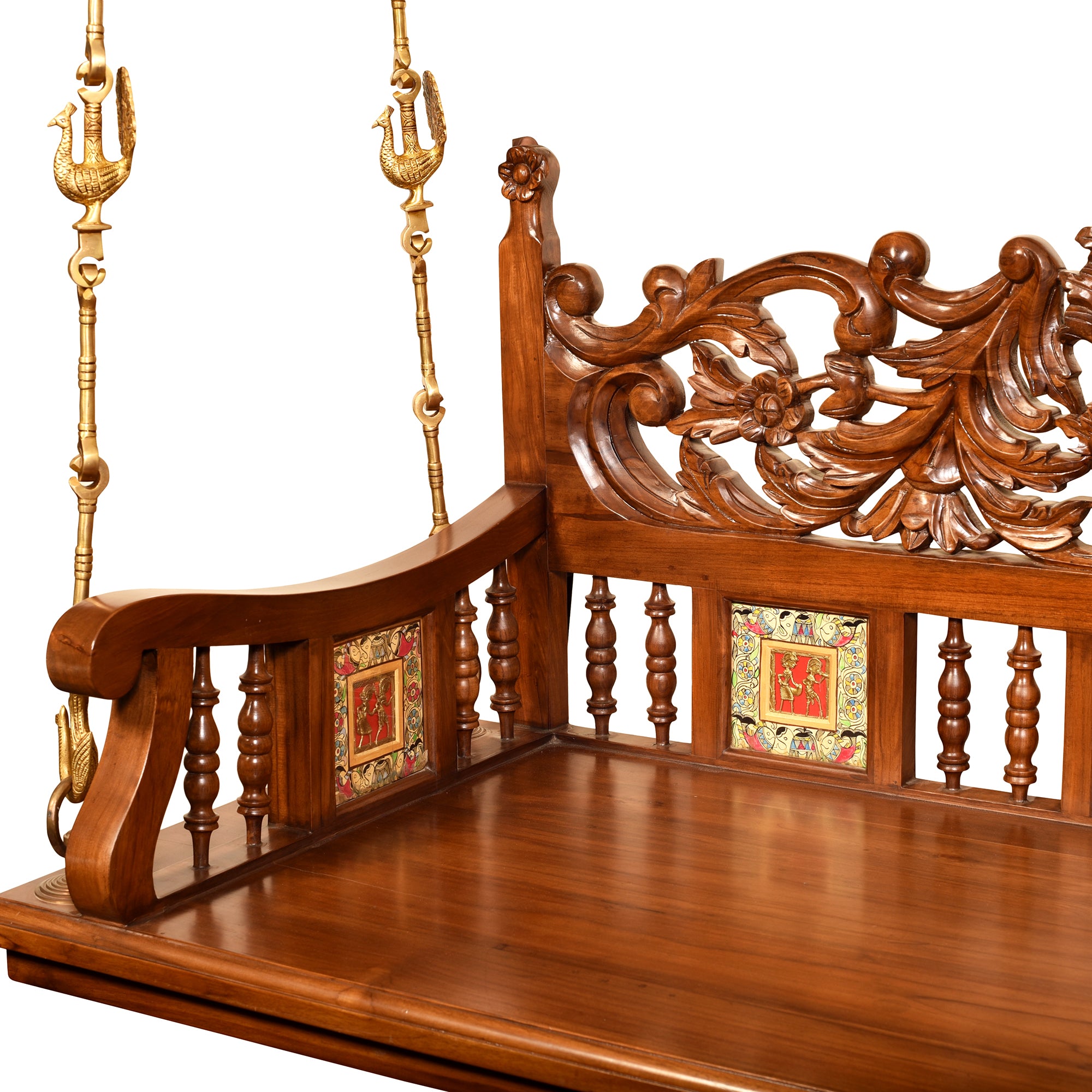Madhav Jhoola (Swing)-Teak-Hndcrftd-Madhubani Art Work Walnut (With Brass Chain) (60x25x24)